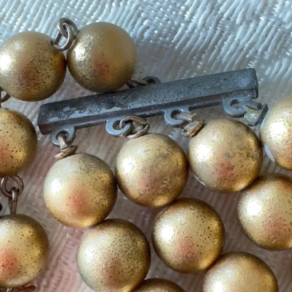 Vintage Earring & Multi Strand Necklace Set Gold & Black Beaded 1950s Japan